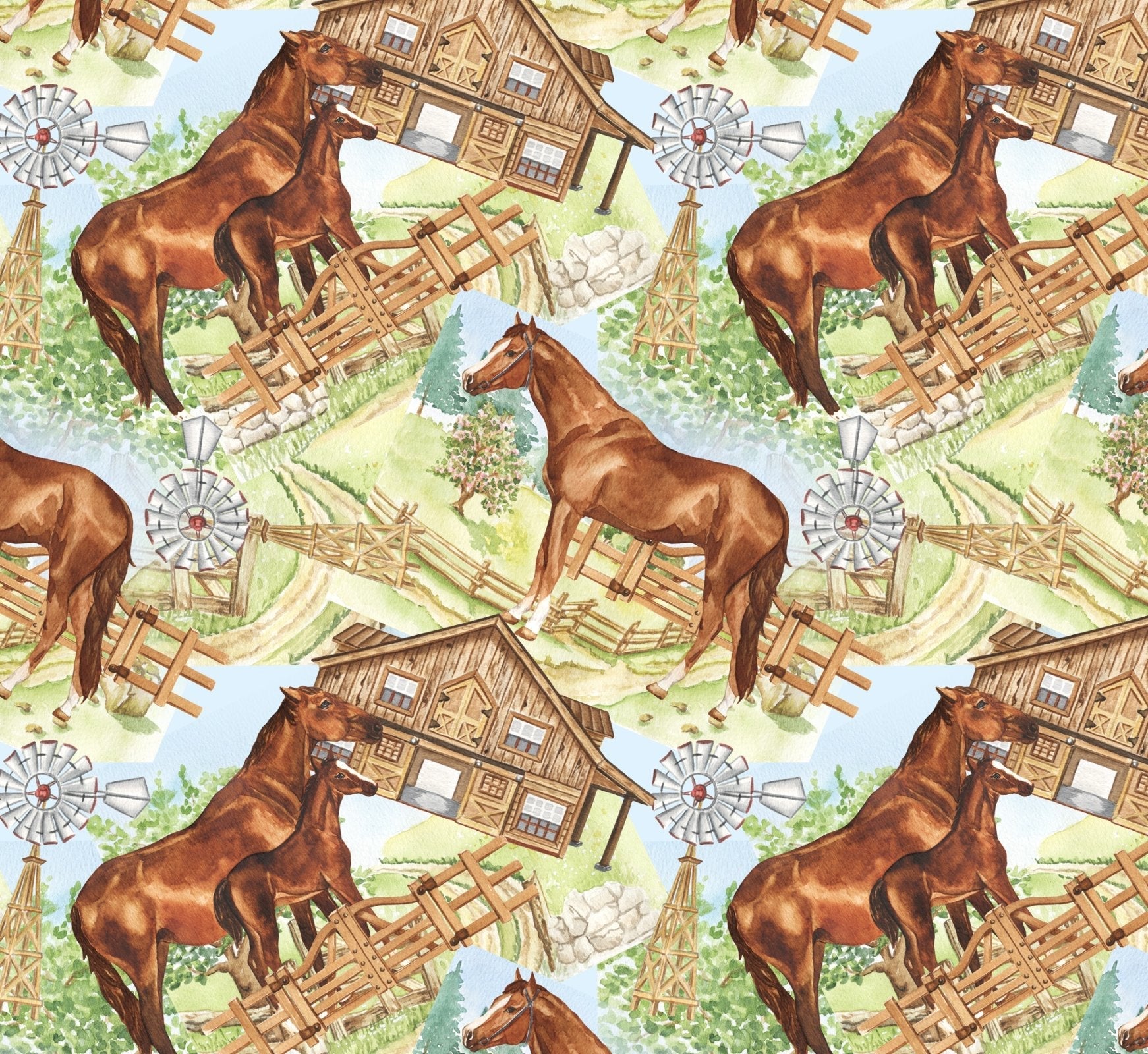 Brown horse cotton fabric Mary Jo Fabrics
