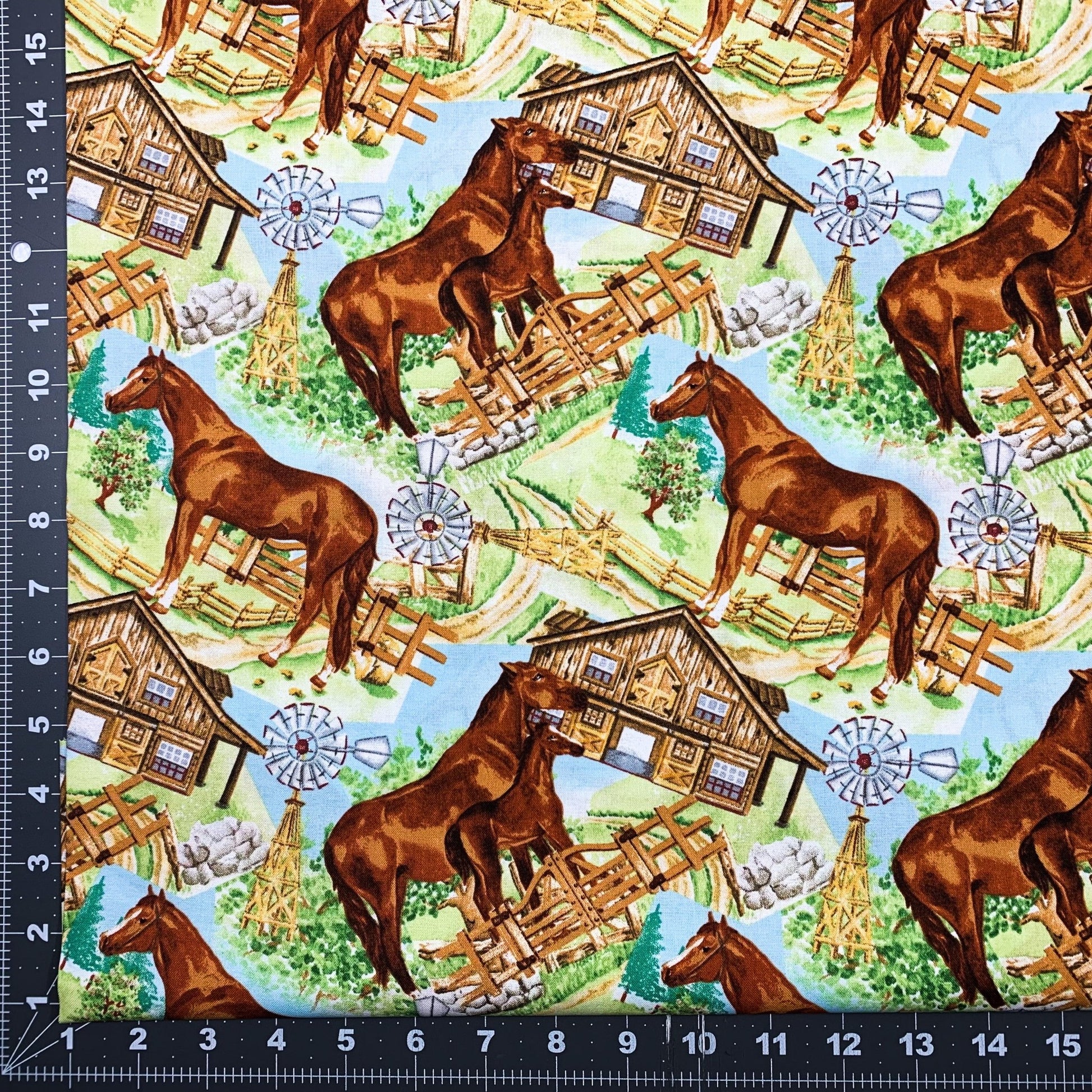 Horse farm cotton fabric Mary Jo Fabrics