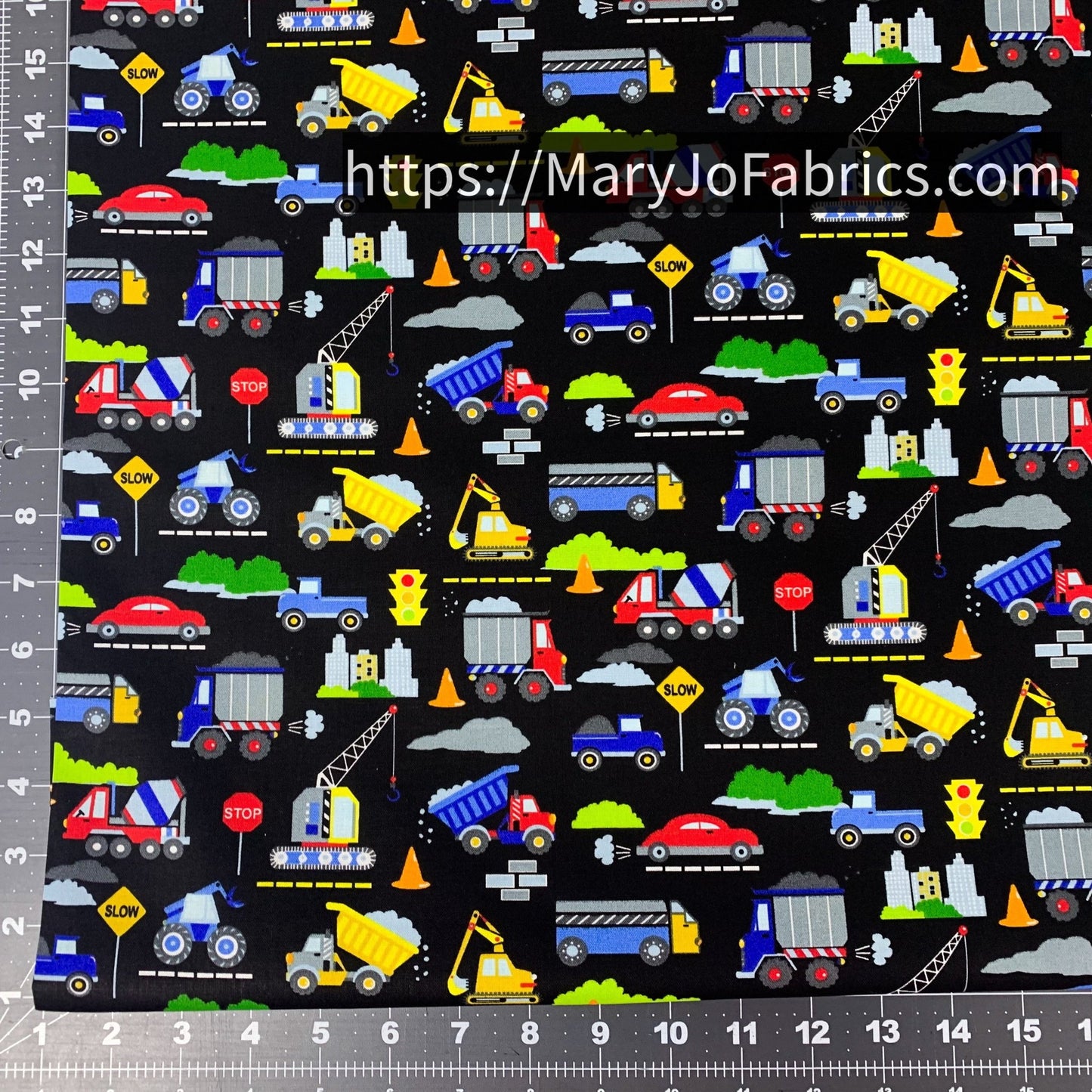 Bulldozer fabric Construction Zone Fabric - Mary Jo Fabrics