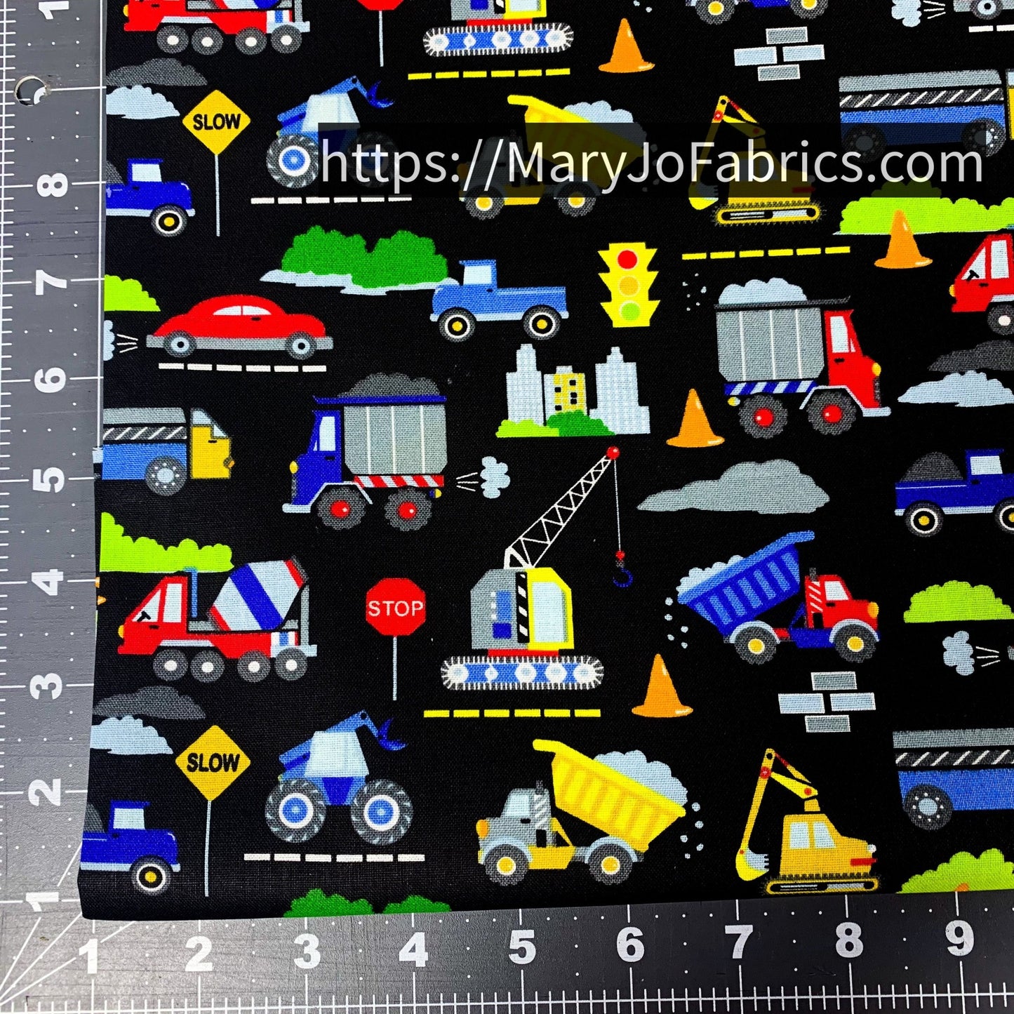 Bulldozer fabric Construction Zone Fabric - Mary Jo Fabrics