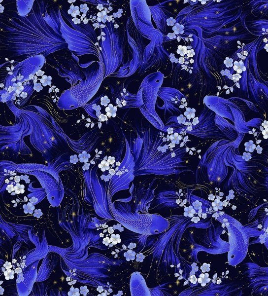 Butterfly Koi Fish Fabric CM3992 Metallic - Mary Jo Fabrics