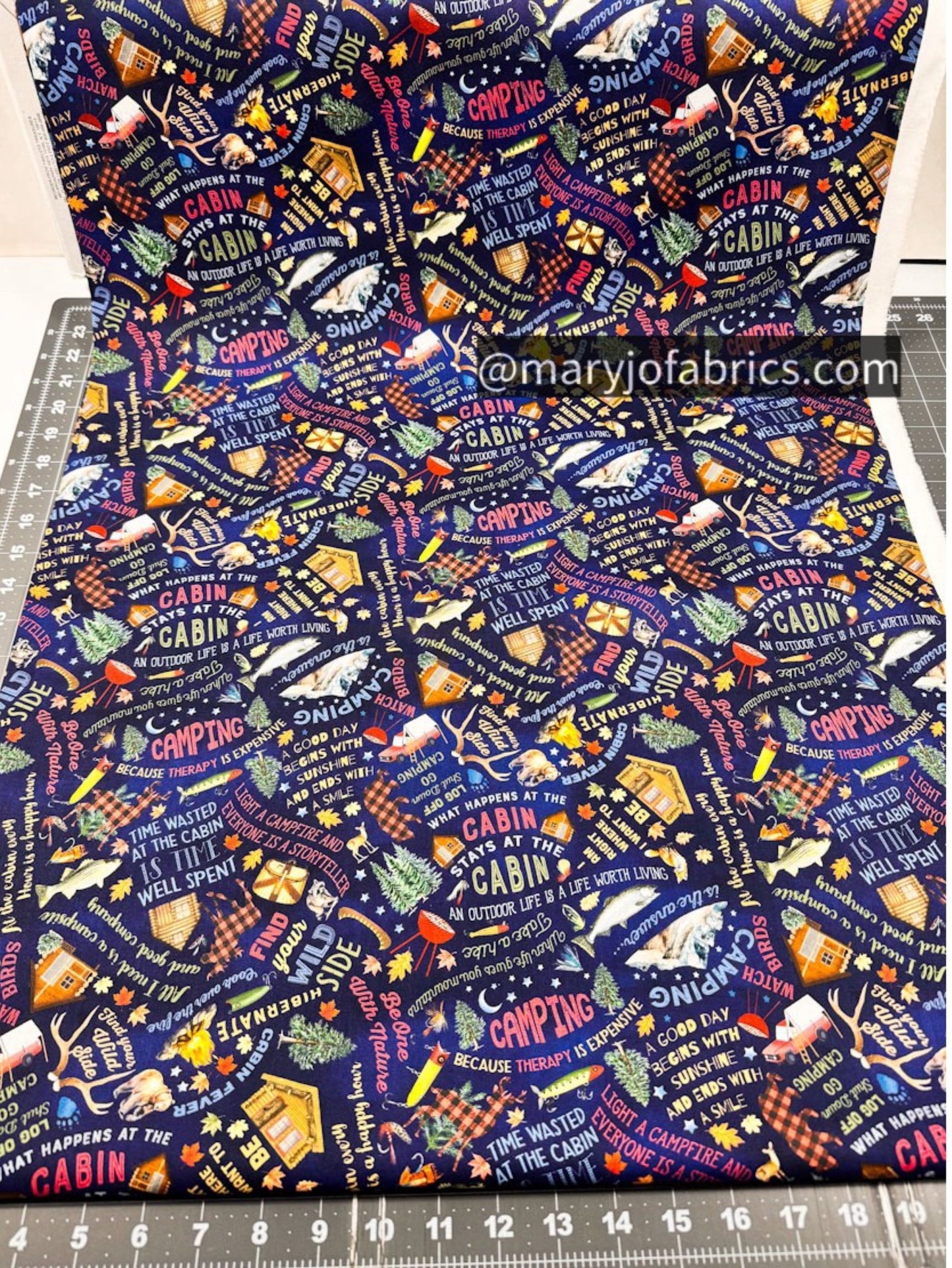 Cabin Rules Camping Cotton Fabric CD3481 Camp - Mary Jo Fabrics