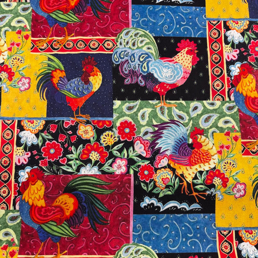 Calico Red Rooster Cotton Fabric CP60079 Chickens - Mary Jo Fabrics
