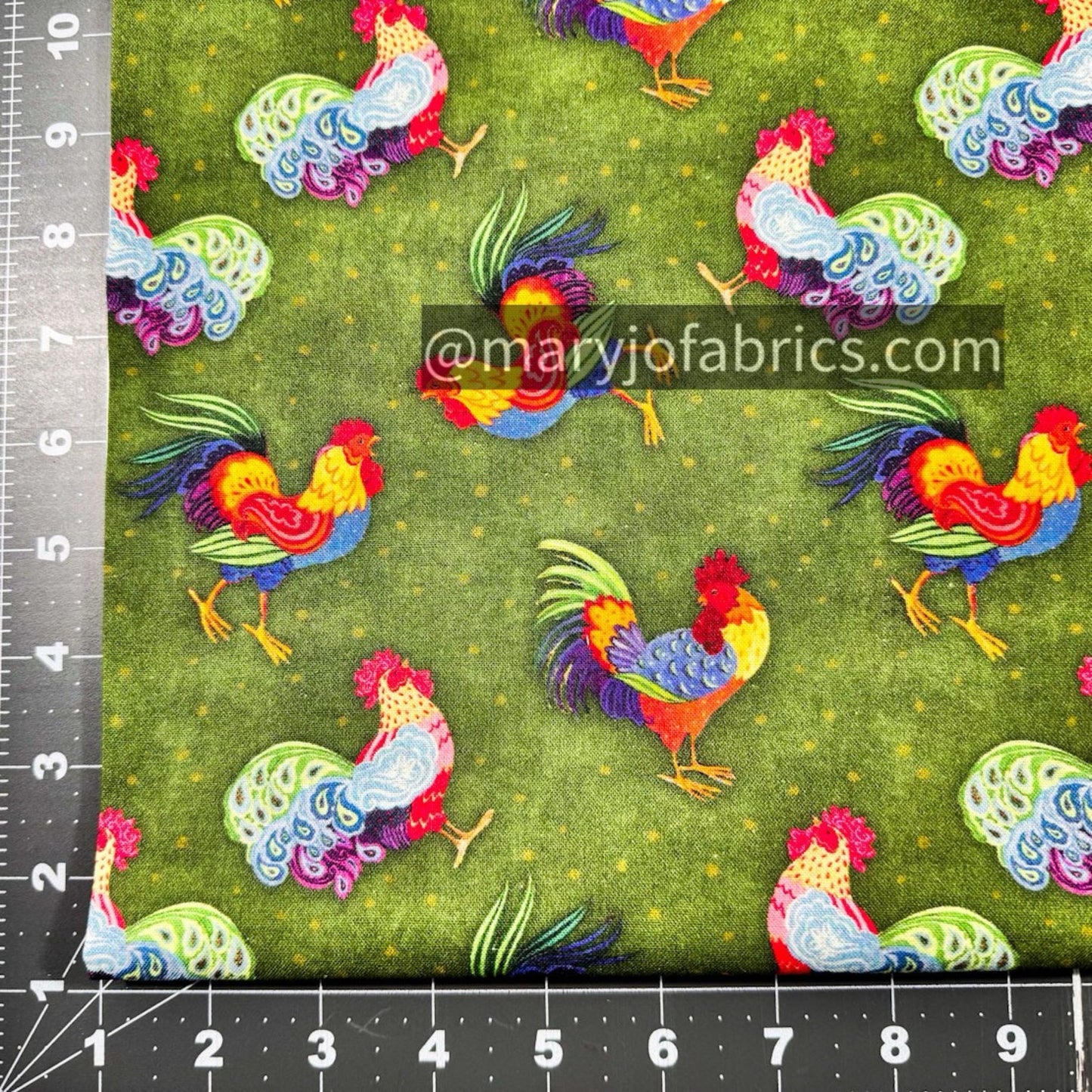 Calico Red Rooster Fabric 2035 - 0591 Green Chicken - Mary Jo Fabrics