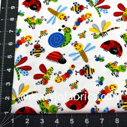 Caterpillar Lady Bug FLANNEL 446341 White Flannel - Mary Jo Fabrics