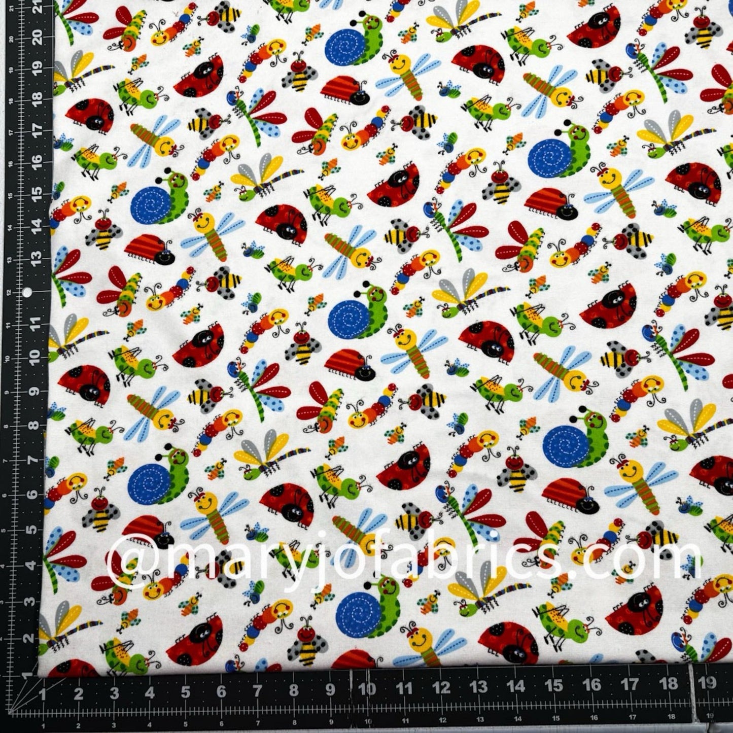 Caterpillar Lady Bug FLANNEL 446341 White Flannel - Mary Jo Fabrics