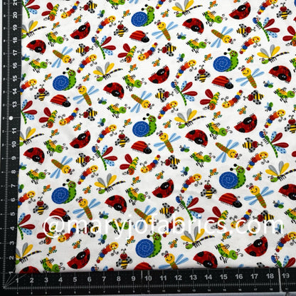 Caterpillar Lady Bug FLANNEL 446341 White Flannel - Mary Jo Fabrics