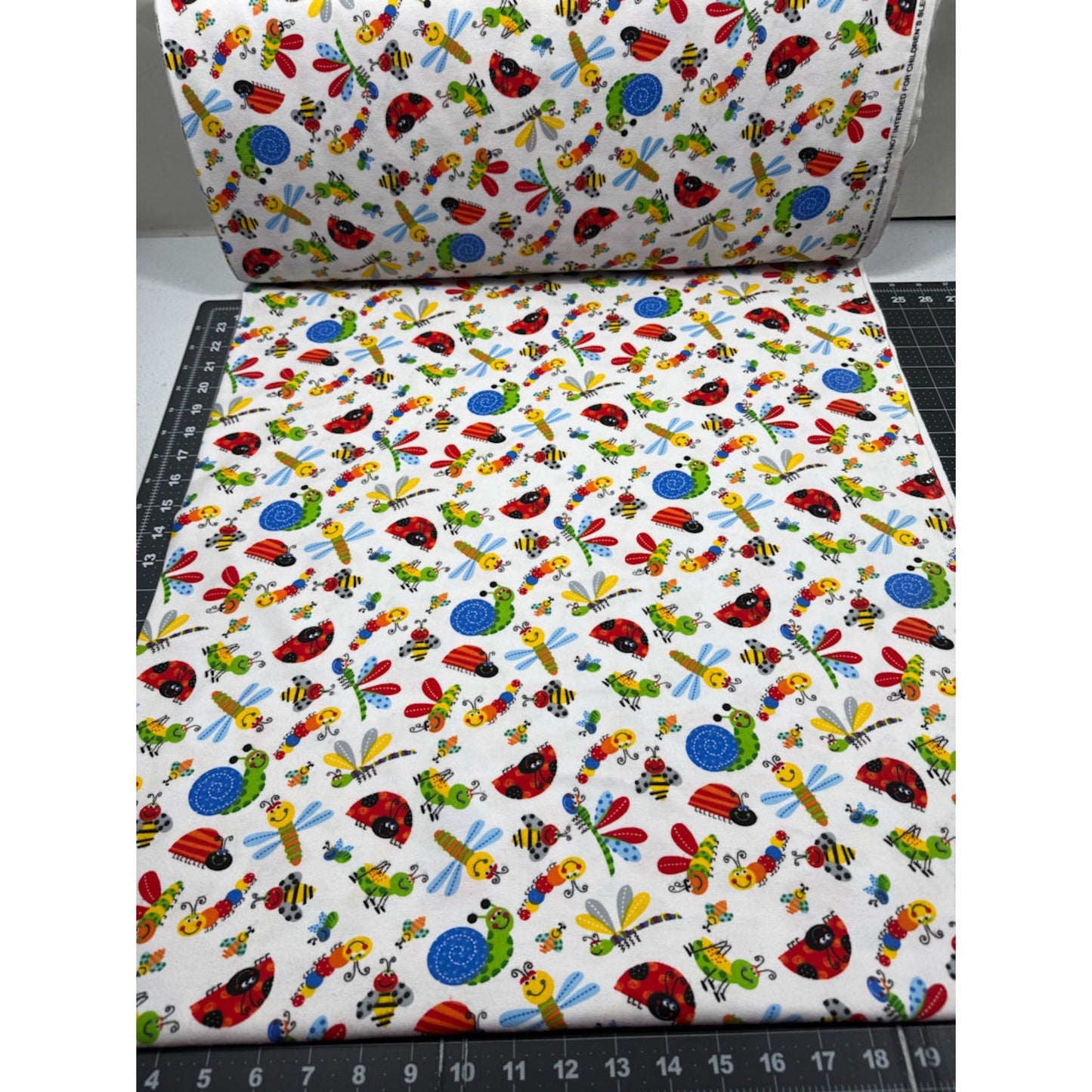 Caterpillar Lady Bug FLANNEL 446341 White Flannel - Mary Jo Fabrics