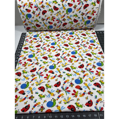 Caterpillar Lady Bug FLANNEL 446341 White Flannel - Mary Jo Fabrics