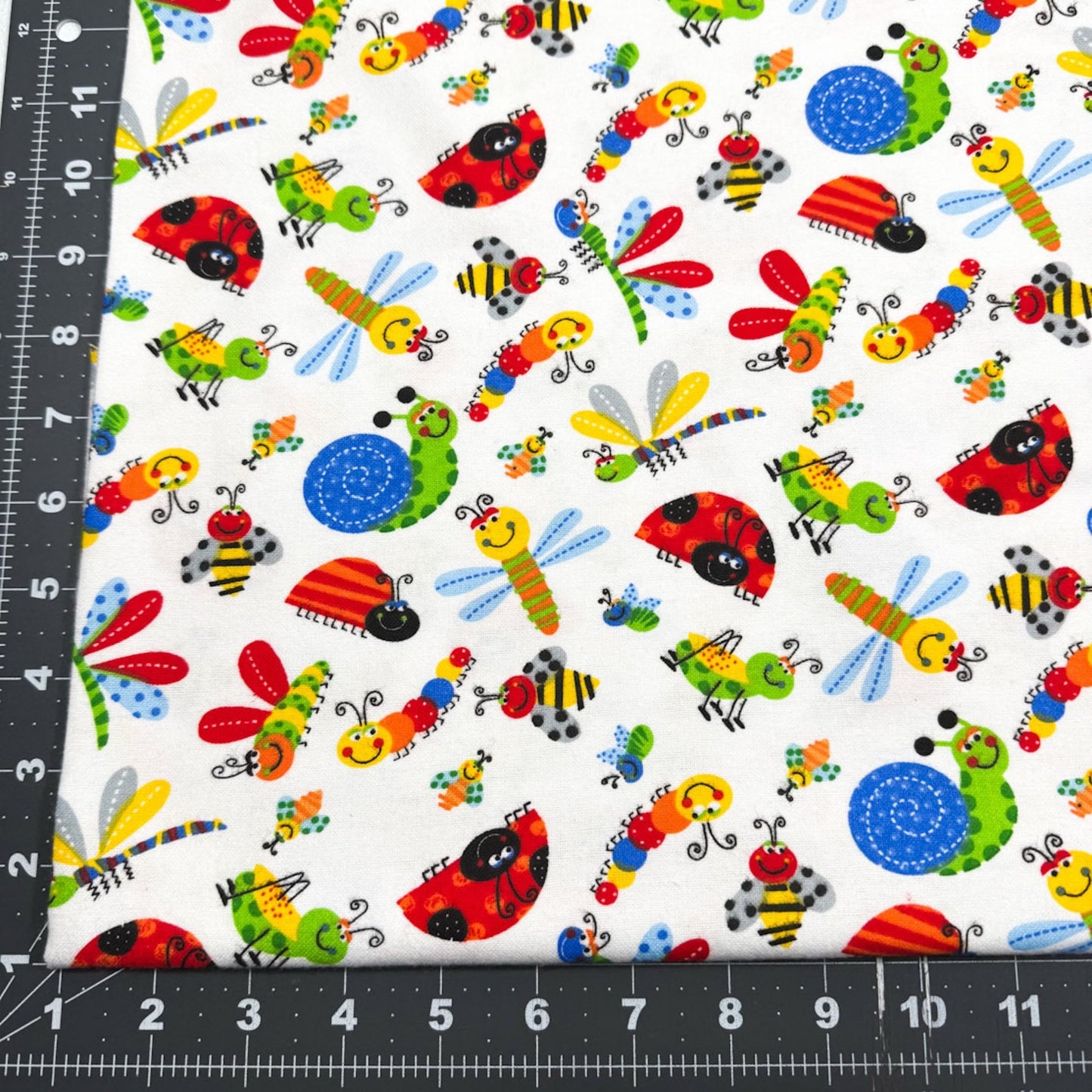 Caterpillar Lady Bug FLANNEL 446341 White Flannel - Mary Jo Fabrics