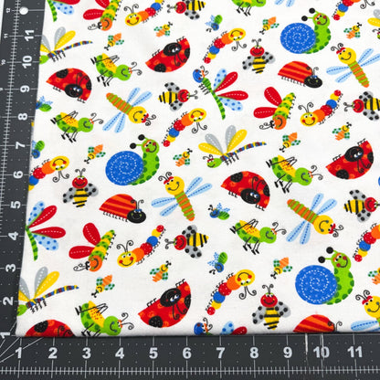 Caterpillar Lady Bug FLANNEL 446341 White Flannel - Mary Jo Fabrics