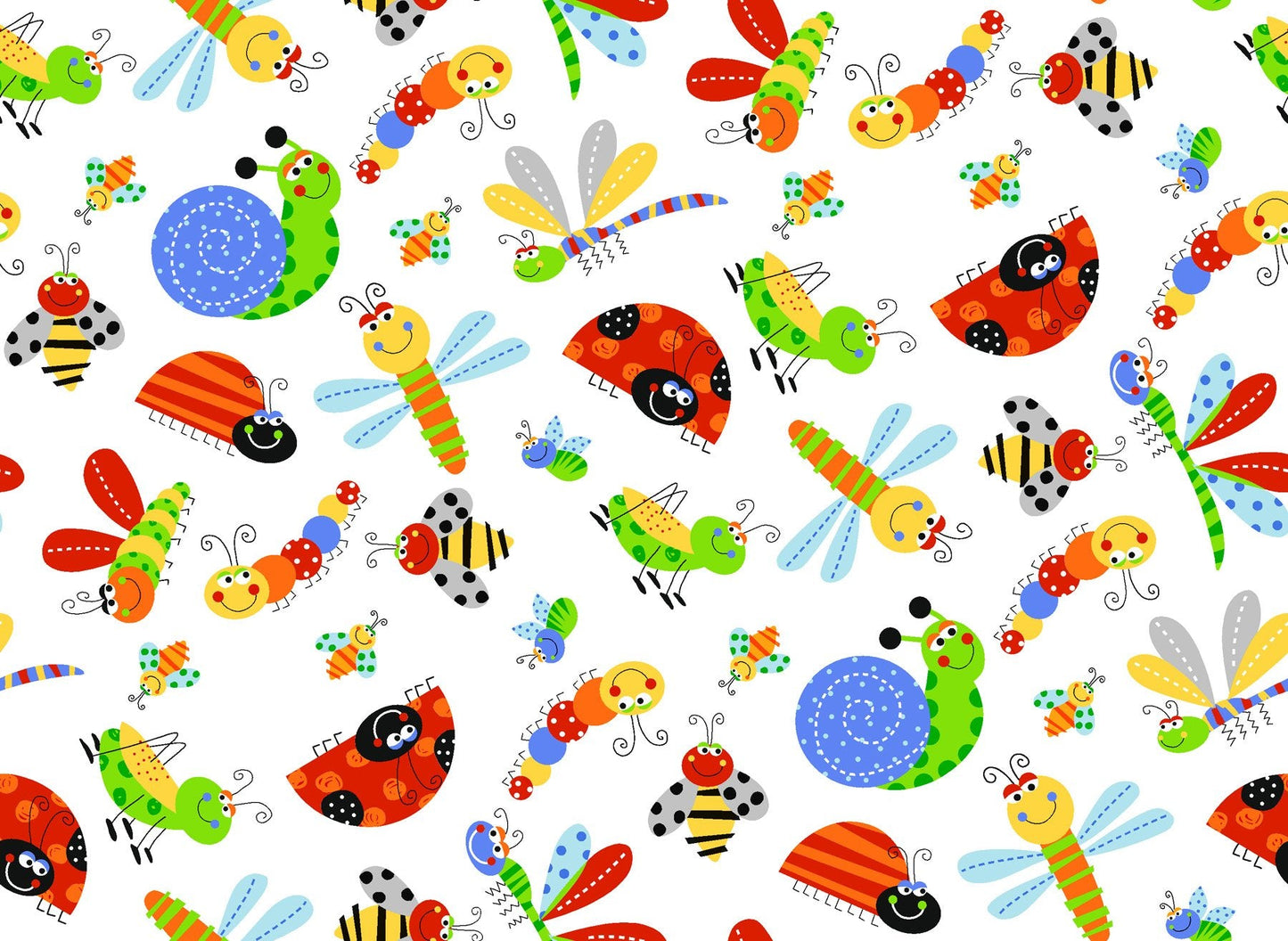 Caterpillar Lady Bug FLANNEL 446341 White Flannel - Mary Jo Fabrics