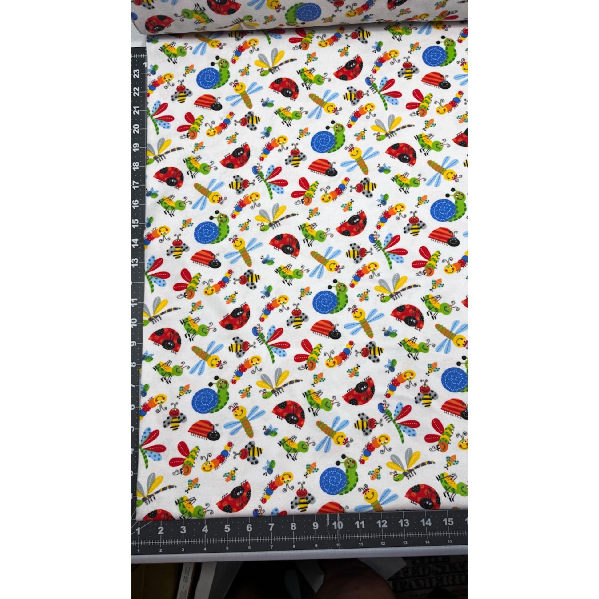 Caterpillar Lady Bug FLANNEL 446341 White Flannel - Mary Jo Fabrics