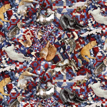 Cats on quilt fabric CD1484 cat cotton fabric - Mary Jo Fabrics