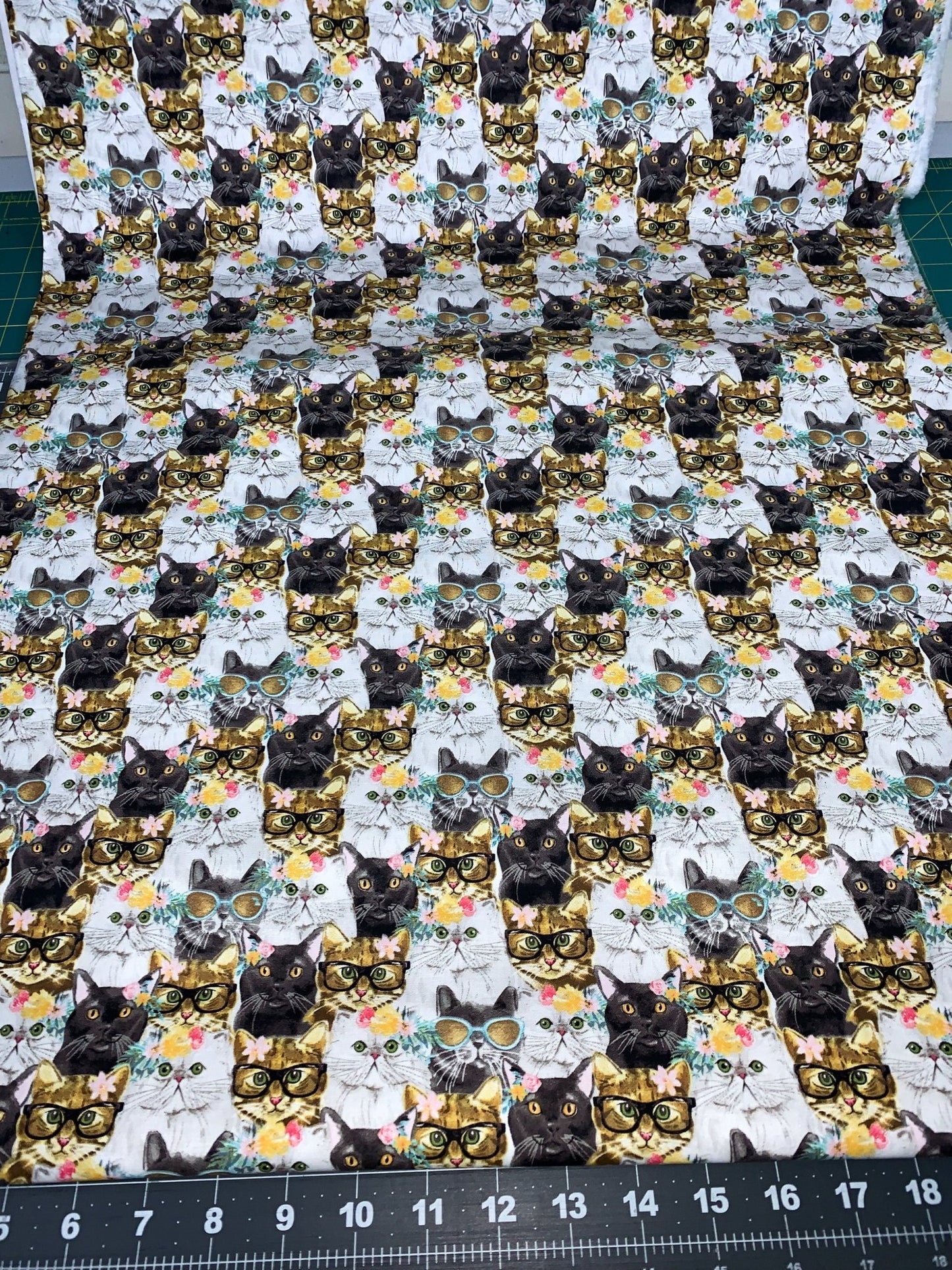 Caturday Cats in Glasses 18040 cat fabric - Mary Jo Fabrics