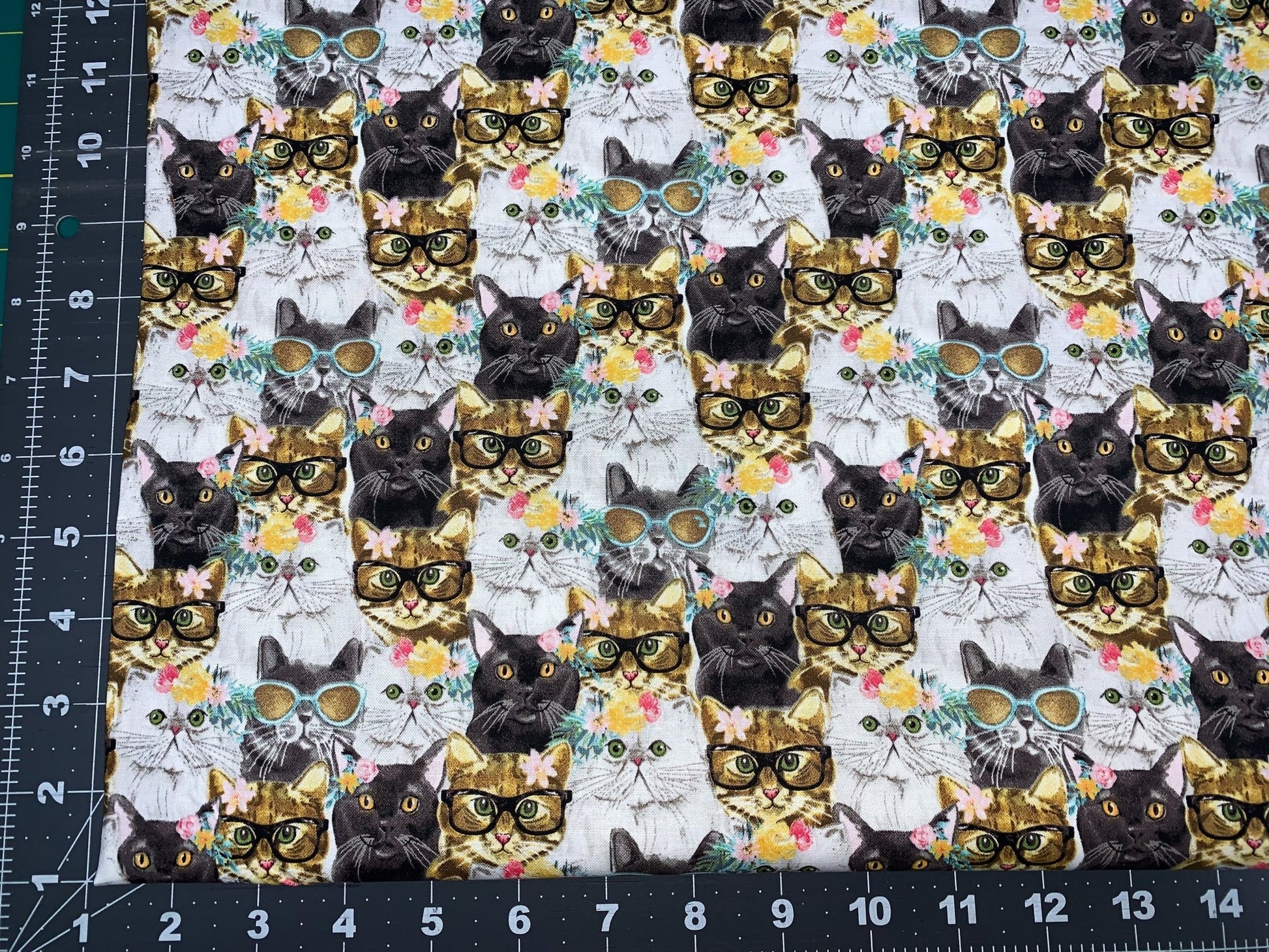 Caturday Cats in Glasses 18040 cat fabric - Mary Jo Fabrics