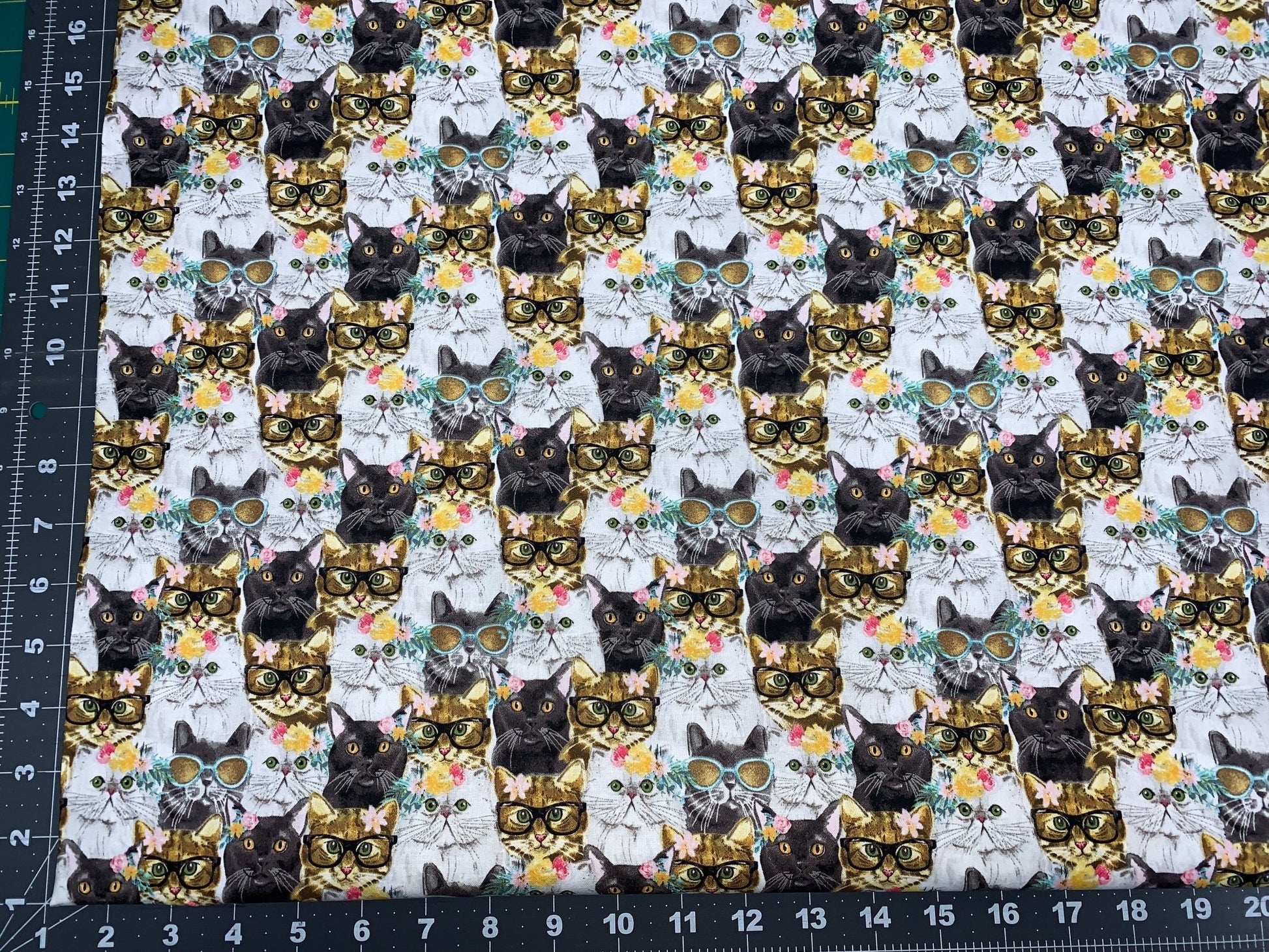 Caturday Cats in Glasses 18040 cat fabric - Mary Jo Fabrics