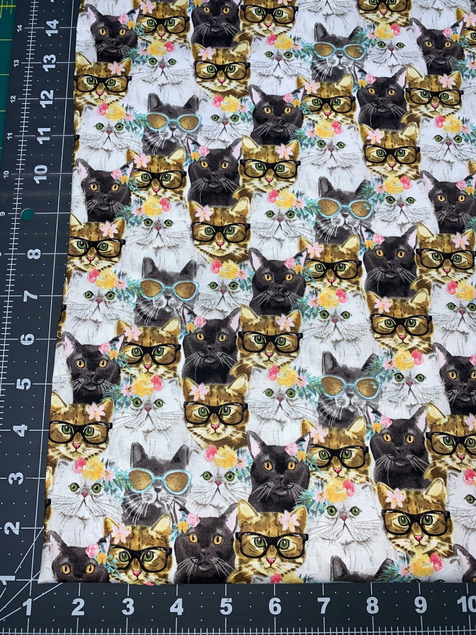 Caturday Cats in Glasses 18040 cat fabric - Mary Jo Fabrics