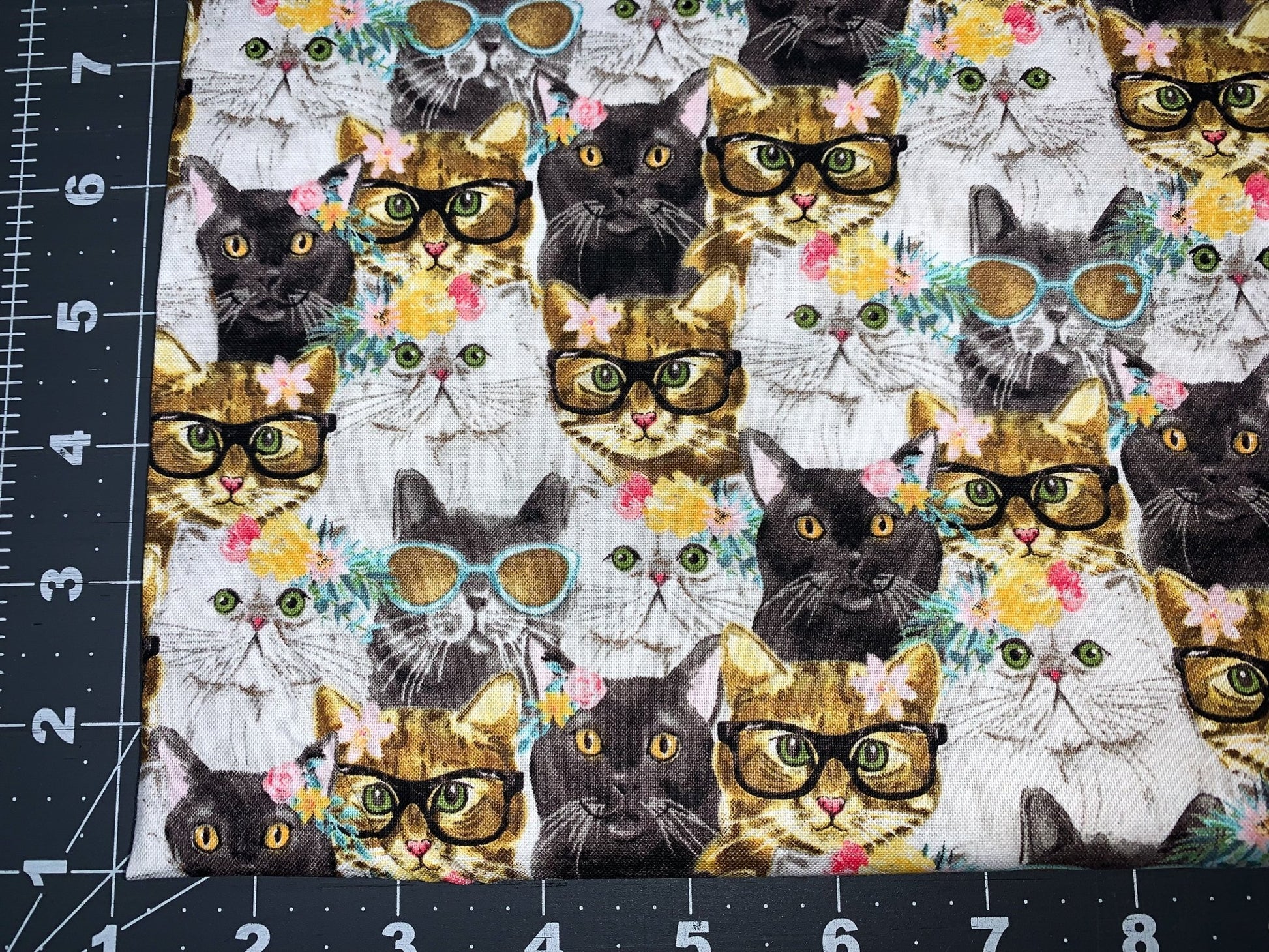 Caturday Cats in Glasses 18040 cat fabric - Mary Jo Fabrics