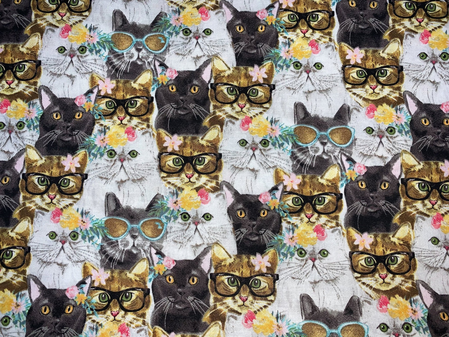 Caturday Cats in Glasses 18040 cat fabric - Mary Jo Fabrics