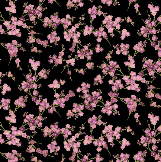 Cherry Blossom Cotton Fabric CM3165 Black - Mary Jo Fabrics