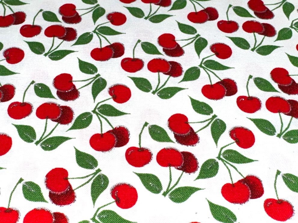 Cherry fabric 16236 Red cherries with silver glitter - Mary Jo Fabrics