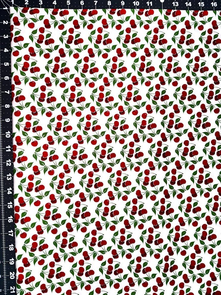 Cherry fabric 16236 Red cherries with silver glitter - Mary Jo Fabrics