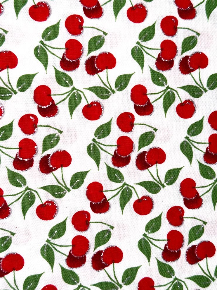 Cherry fabric 16236 Red cherries with silver glitter - Mary Jo Fabrics