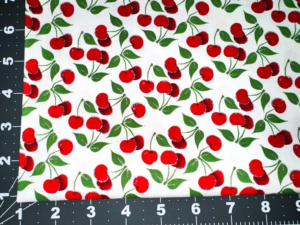 Cherry fabric 16236 Red cherries with silver glitter - Mary Jo Fabrics