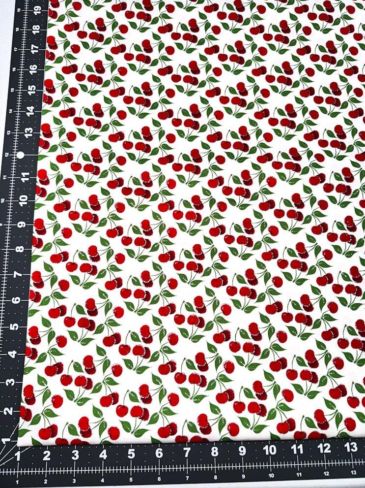 Cherry fabric 16236 Red cherries with silver glitter - Mary Jo Fabrics