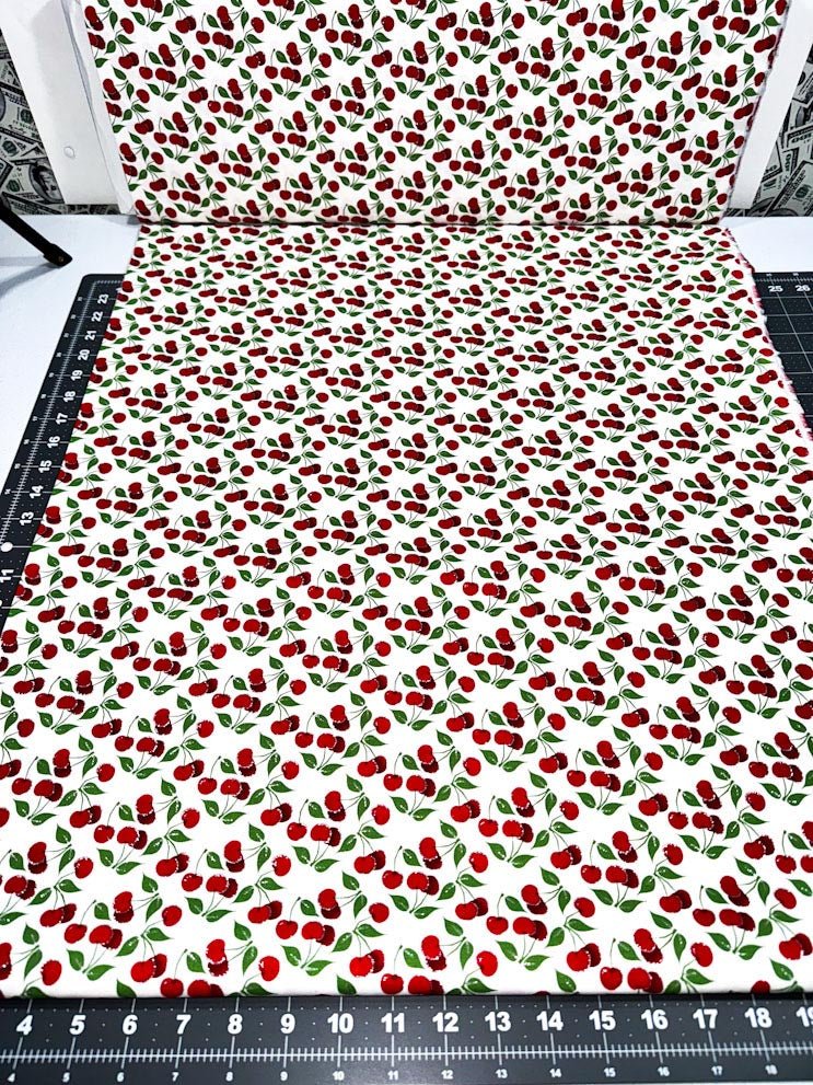 Cherry fabric 16236 Red cherries with silver glitter - Mary Jo Fabrics