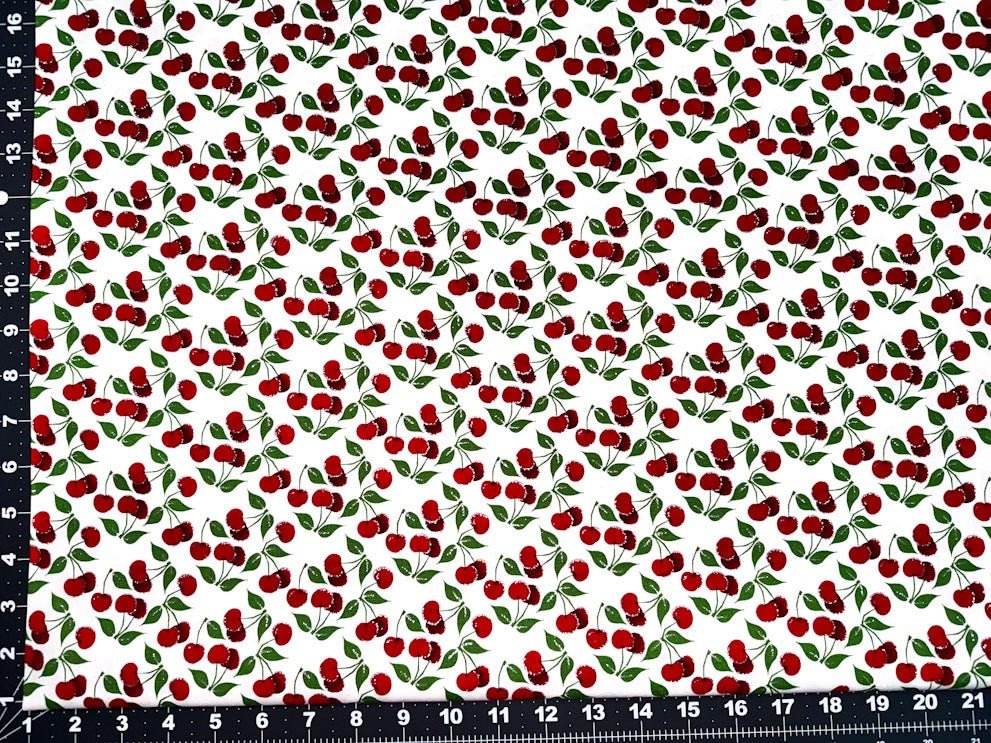 Cherry fabric 16236 Red cherries with silver glitter - Mary Jo Fabrics