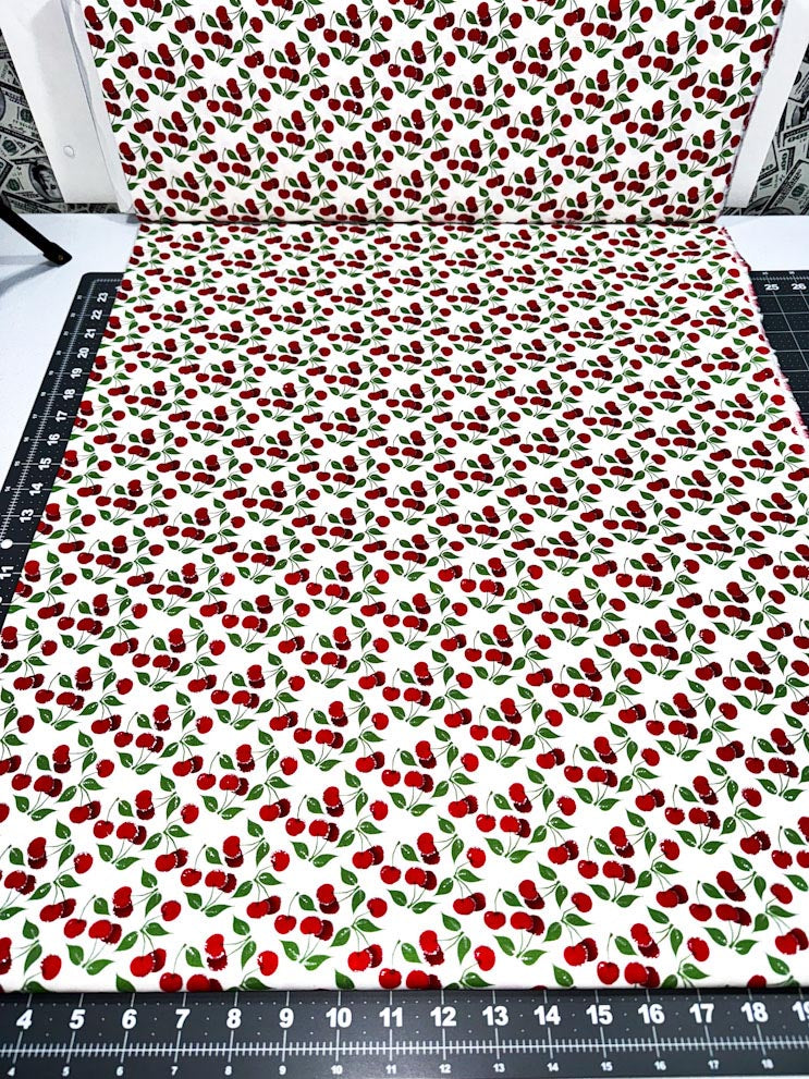 Cherry fabric 16236 Red cherries with silver glitter