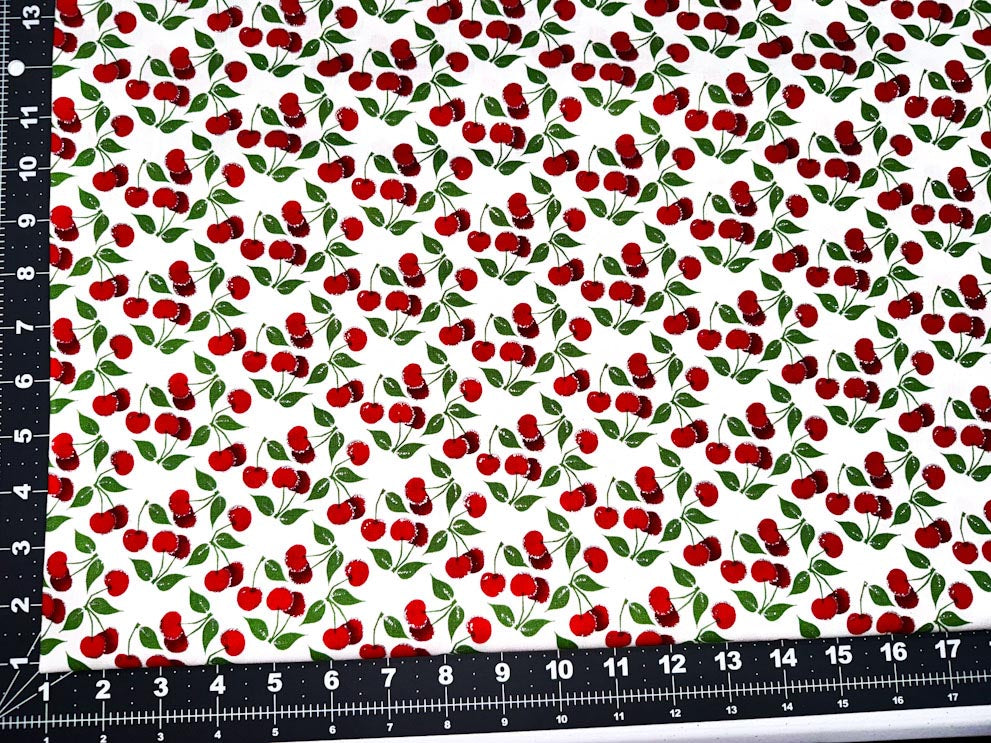 Cherry fabric 16236 Red cherries with silver glitter