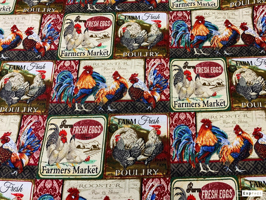 Chicken fabric 3592 Rise and Shine Rooster fabric farm fabric - Mary Jo Fabrics