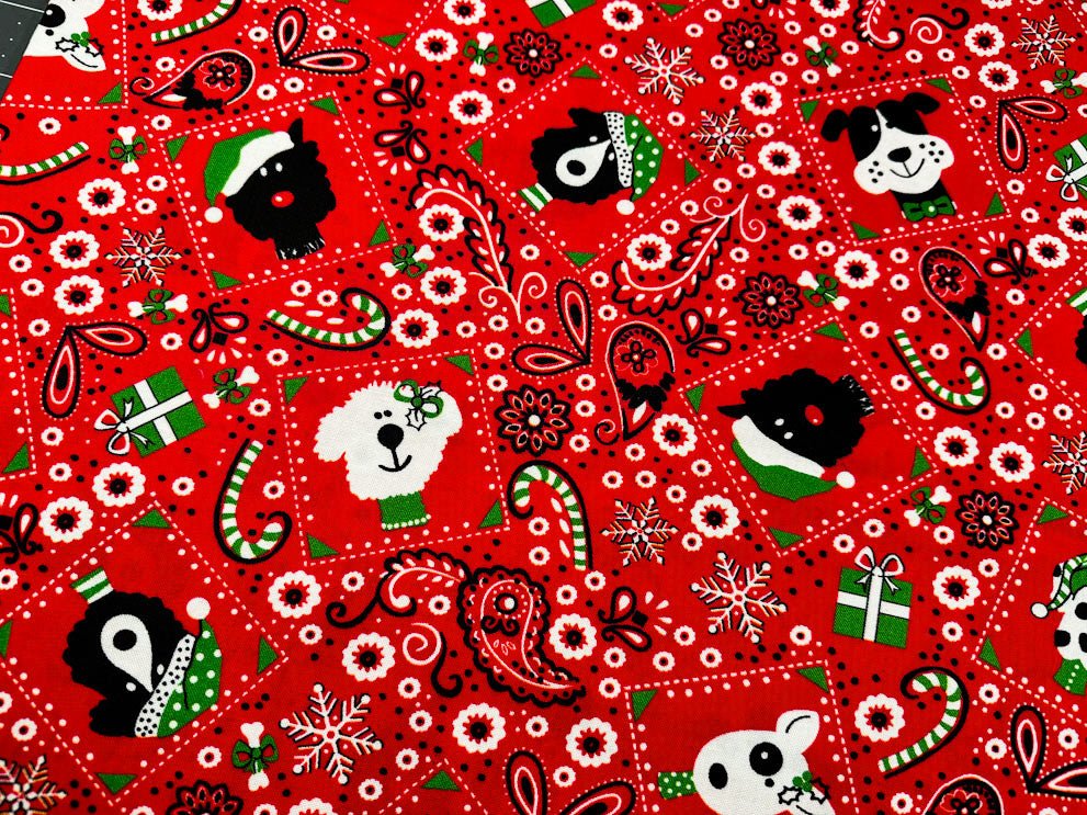 Christmas dog bandana fabric D112 Red Christmas cotton fabric - Mary Jo Fabrics