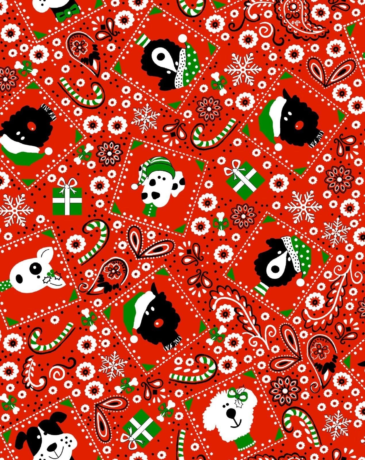 Christmas dog bandana fabric D112 Red Christmas cotton fabric - Mary Jo Fabrics