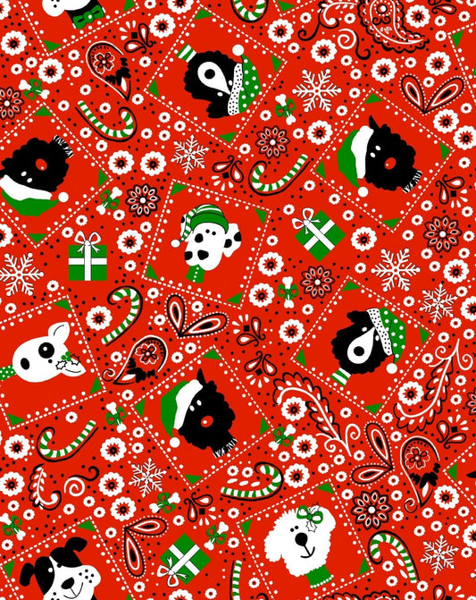 Christmas dog bandana fabric D112 Red Christmas cotton fabric - Mary Jo Fabrics