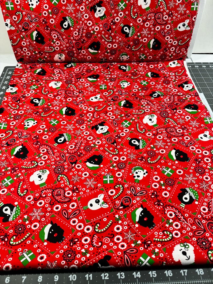 Christmas dog bandana fabric D112 Red Christmas cotton fabric - Mary Jo Fabrics