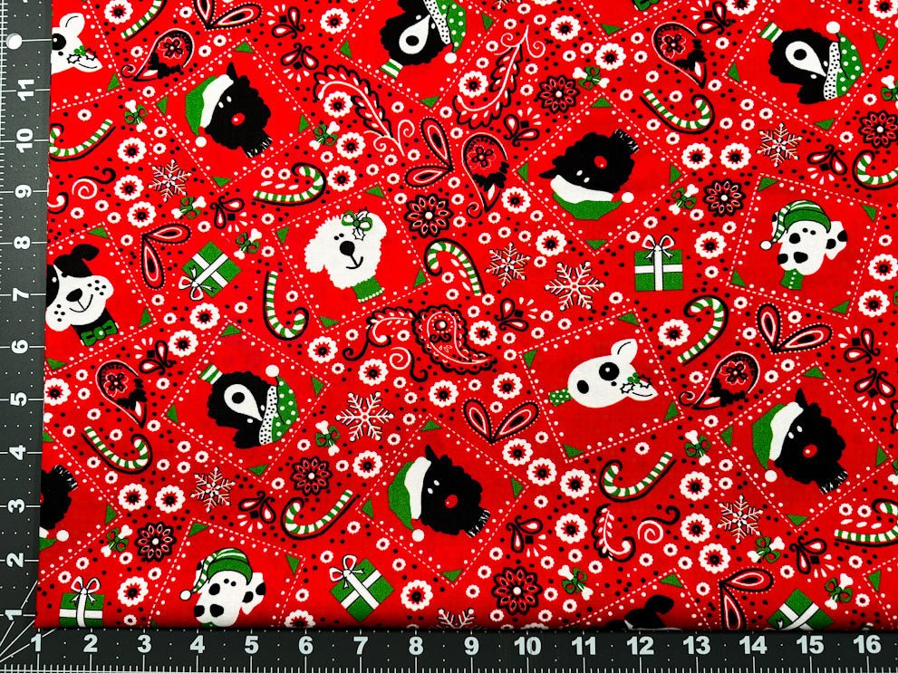 Christmas dog bandana fabric D112 Red Christmas cotton fabric - Mary Jo Fabrics