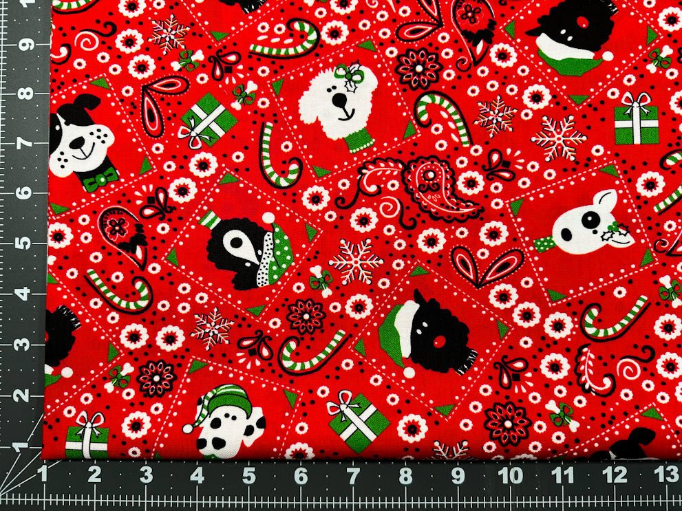 Christmas dog bandana fabric D112 Red Christmas cotton fabric - Mary Jo Fabrics