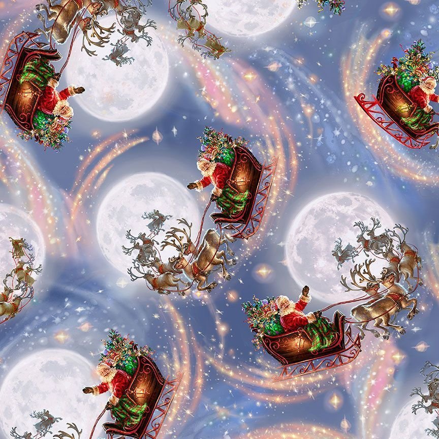 Christmas Eve Santa Sleigh Fabric CD3371 Reindeer - Mary Jo Fabrics