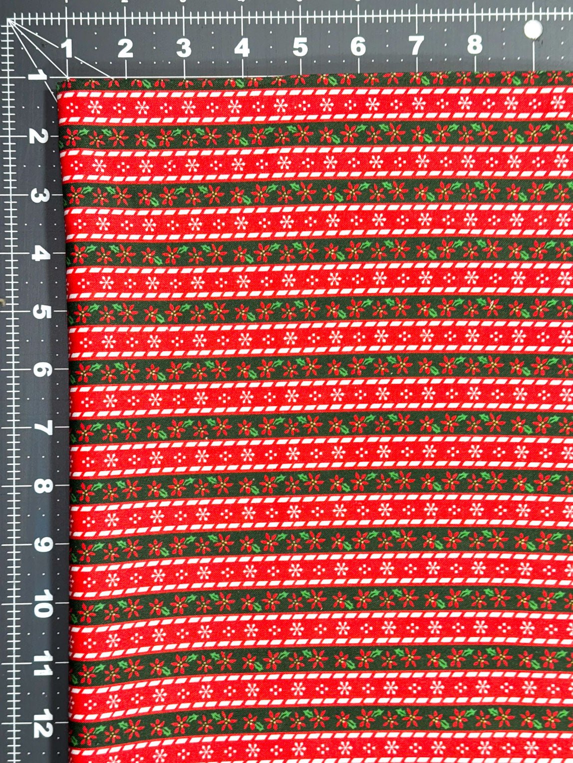 Christmas Poinsettia Stripe cotton fabric novelty Christmas fabric - Mary Jo Fabrics