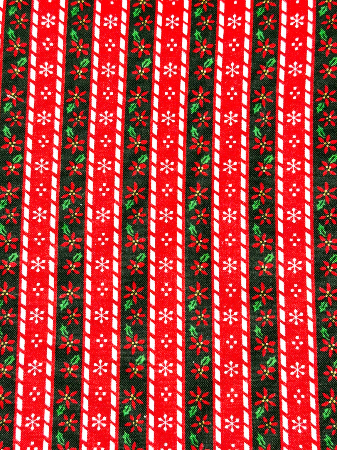 Christmas Poinsettia Stripe cotton fabric novelty Christmas fabric - Mary Jo Fabrics