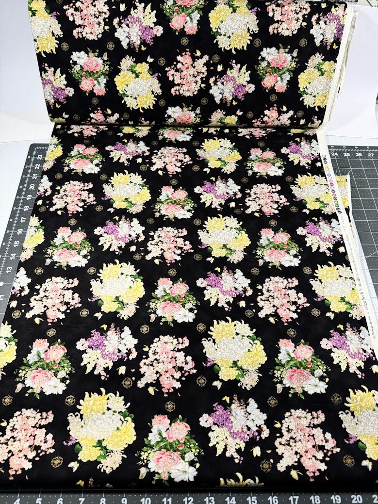 Chrysanthemum floral fabric M3407 Japanese flower bouquet - Mary Jo Fabrics