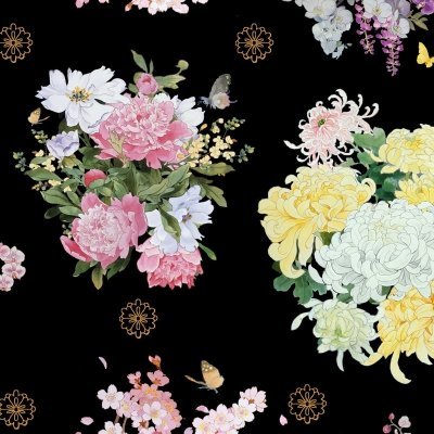 Chrysanthemum floral fabric M3407 Japanese flower bouquet - Mary Jo Fabrics