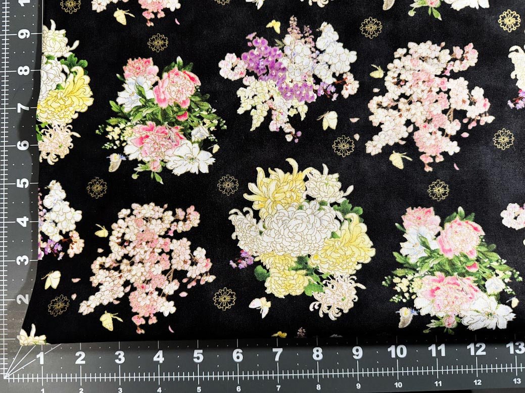 Chrysanthemum floral fabric M3407 Japanese flower bouquet - Mary Jo Fabrics