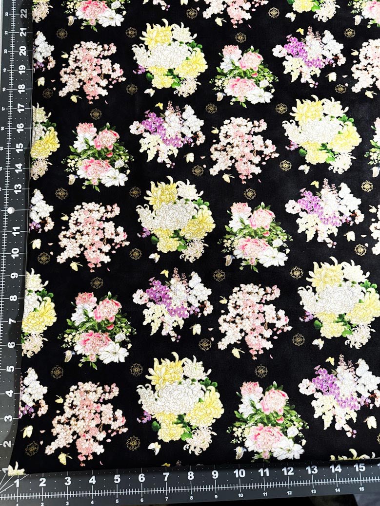 Chrysanthemum floral fabric M3407 Japanese flower bouquet - Mary Jo Fabrics