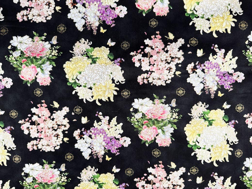 Chrysanthemum floral fabric M3407 Japanese flower bouquet - Mary Jo Fabrics