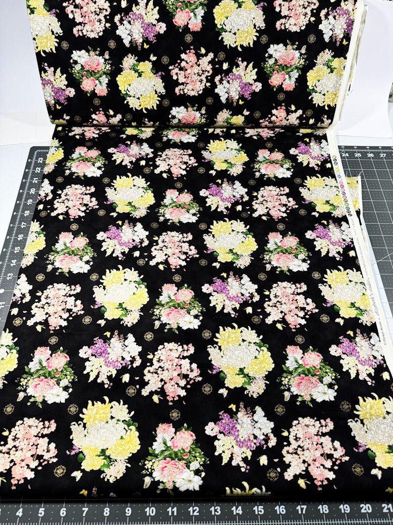 Chrysanthemum floral fabric M3407 Japanese flower bouquet - Mary Jo Fabrics